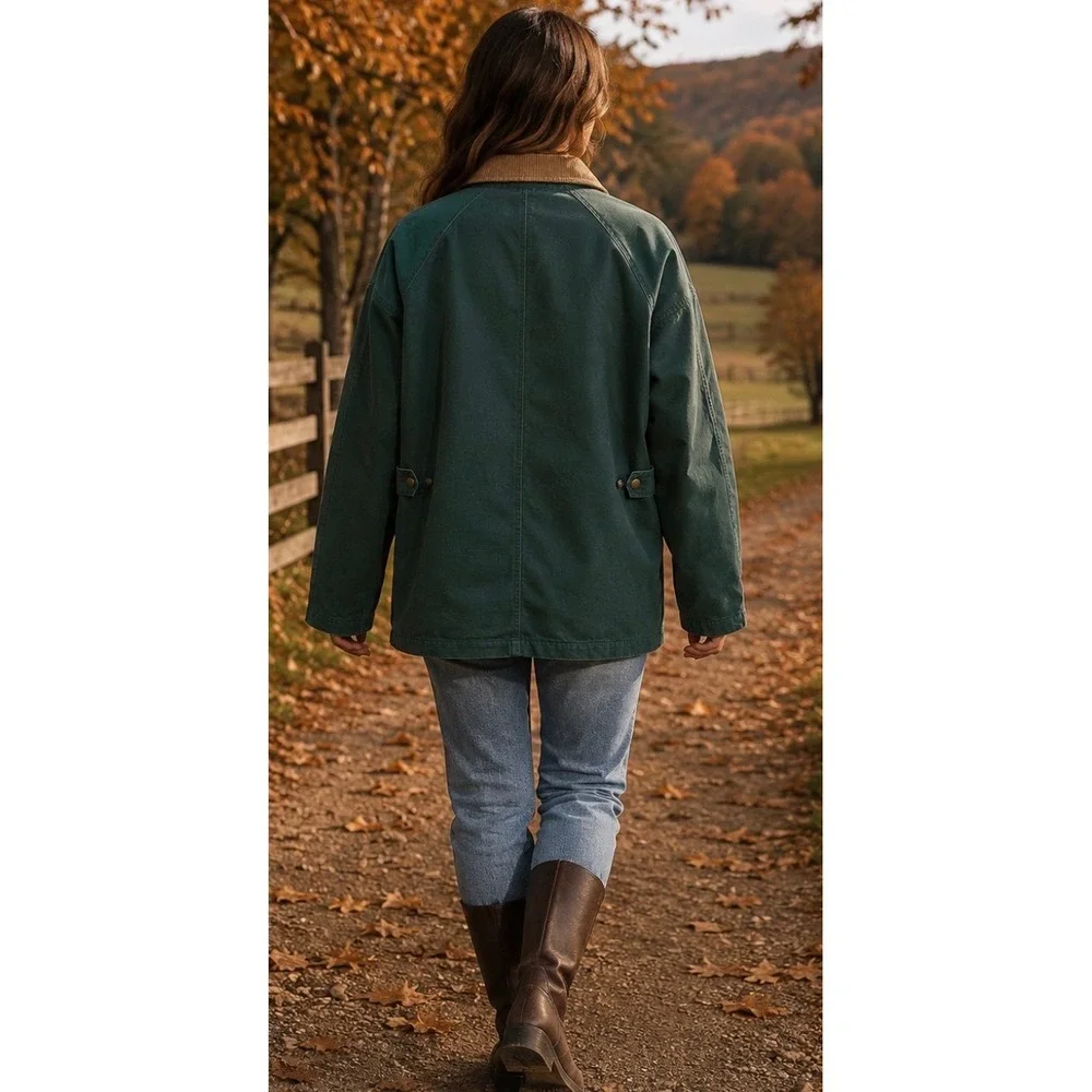 Vintage Charter Club Jacket Women Large Green Jane Justin Barn Corduroy Collar - Picture 3 of 11